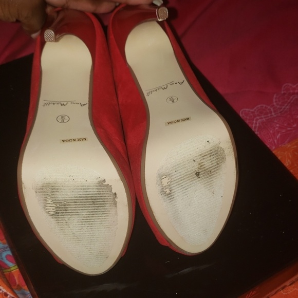 Red Suede Caged Pumps - Picture 2 of 4